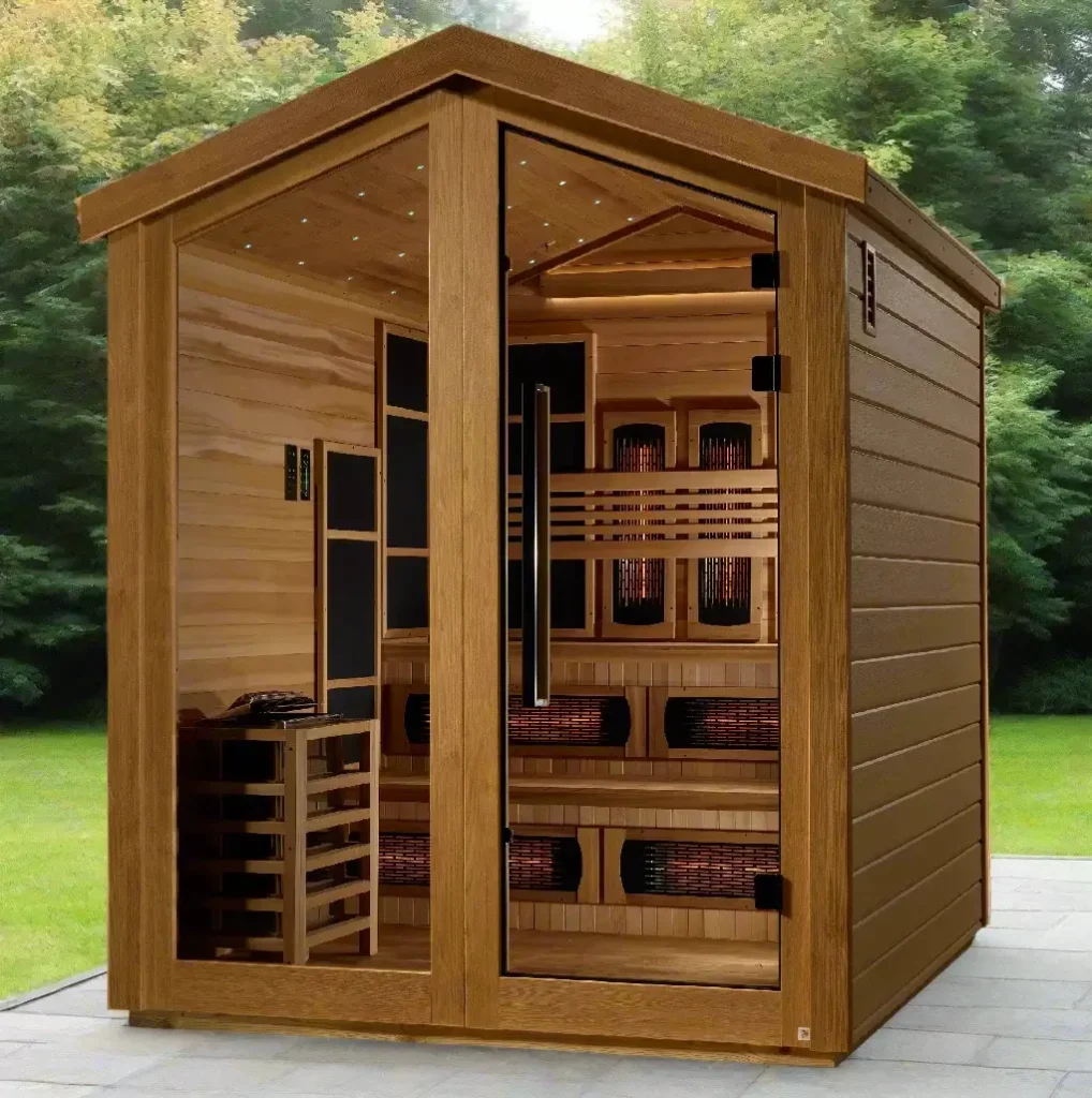 Golden-Designs-Kaskinen-Outdoor-Hybrid-Sauna-Angled-View-1